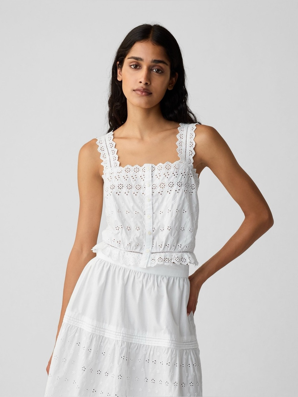 Gap x DÔEN Eyelet Crop Tank Top White 100% Cotton XL
